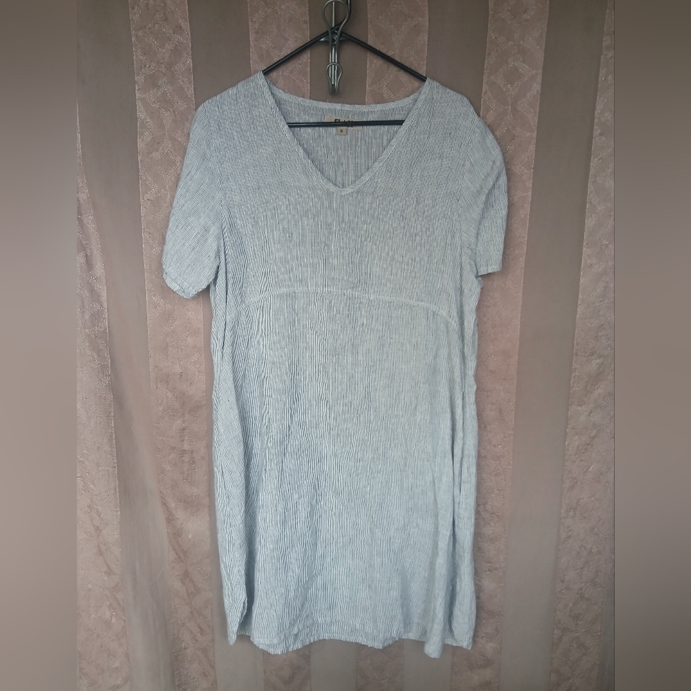 💎 FLAX Women's Midi Dress 100% Linen V-Neck #0048